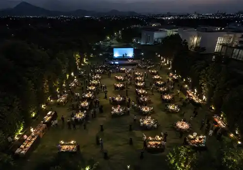 Luxury event drone shoot with Hollywood style aerial film production and multi-drone choreography