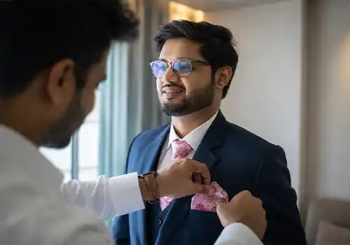 Luxury groom makeup artist with editorial styling and premium international product kit